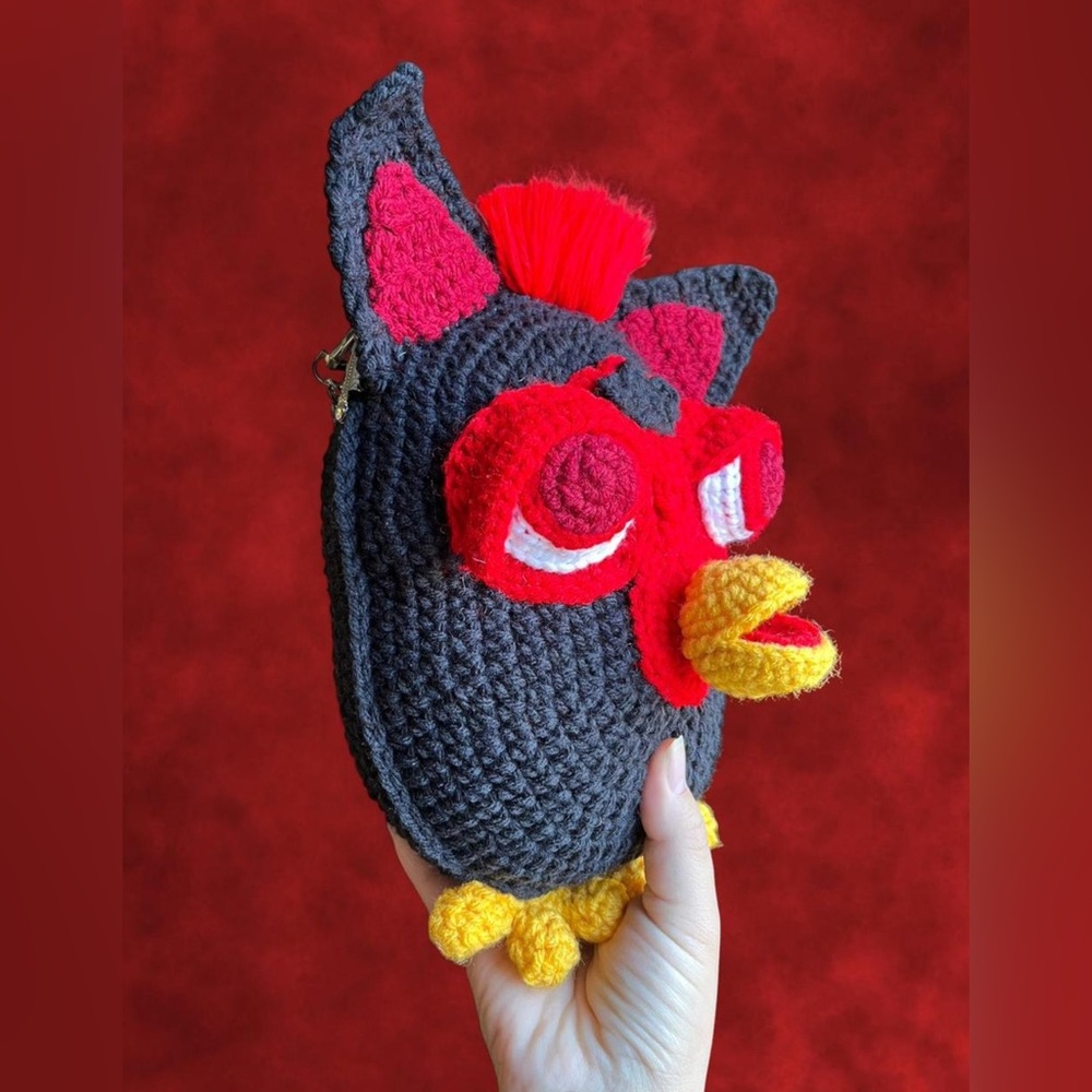 Handmade Black and Red Crochet Furby Bag - Picture 4 of 5